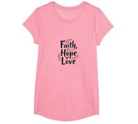 Fe, Esperanza, Amor, Cita inspiradora Cristiana, Ancla, corazón Camiseta, Niñas, Rosado, XS