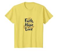 Fe, Esperanza, Amor, Cita inspiradora Cristiana, Ancla, corazón Camiseta, Niños, Limón, 12 años