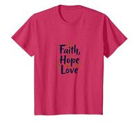 Fe, Esperanza, Amor, Cita inspiradora Cristiana, Ancla, corazón Camiseta, Niños, Rojo Jaspeado, 4 años