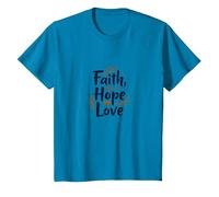 Fe, Esperanza, Amor, Cita inspiradora Cristiana, Ancla, corazón Camiseta, Niños, Zafiro, 10 años