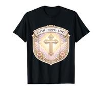 Fe Esperanza Amor Mujer Cristiana Floral Jesucristo Dios Niña Camiseta