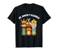 Fe Magia y Alegría Cute Three Kings Day Español Camiseta