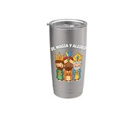 Fe Magia y Alegría Cute Three Kings Day Español Vaso térmico de acero inoxidable de doble pared