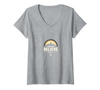 Fe sobre el Miedo a los Hombres | No Temas, creas Solo Inspirador Camiseta Cuello V, Mujer, Gris Jaspeado, L