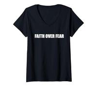 Fe sobre el Miedo Camiseta Cuello V, Mujer, Negro, XXL