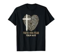 Fe sobre el Miedo Cruz Corazón Salmo 4610 Dios Biblia Camiseta