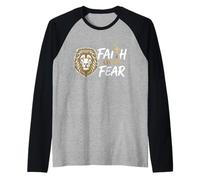 Fe sobre el Miedo León Cristiano Inspiración Religiosa Dios Camiseta Manga Raglan