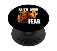 Fe sobre el Miedo León de Judá Cruz Cristiana Jesús Dios PopSockets PopGrip Adhesivo