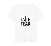 Fe sobre el Miedo: Mensaje Cristiano Inspirador Camiseta, Mujer Tallas Grandes, Blanco, 3XL Grande