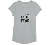 Fe sobre el Miedo: Mensaje Cristiano Inspirador Camiseta, Niñas, Gris Jaspeado, Mediano
