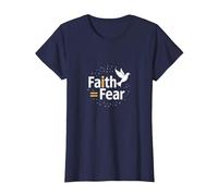 Fe sobre el Miedo: Mensaje Inspirador de Paloma Espiritual Camiseta, Mujer, Azul Marino, 3XL