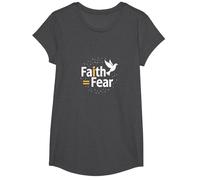 Fe sobre el Miedo: Mensaje Inspirador de Paloma Espiritual Camiseta, Niñas, Jaspeado Oscuro, Mediano