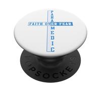 Fe sobre el miedo Patriótico Cristiano EMT First Responder PopSockets PopGrip Adhesivo
