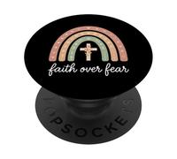 Fe sobre el Miedo Retro Rainbow Cruz Cristiana adoración PopSockets PopGrip Adhesivo
