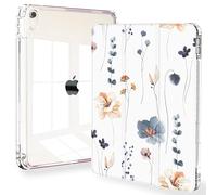 Feams Funda para iPad Air de 5ª y 4ª generación de 10,9 Pulgadas, Parte Trasera Transparente con función de Encendido y Apagado automático y Soporte para bolígrafo, diseño de Flores Simples