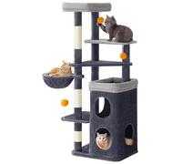 Feandrea Árbol Alto para Gatos, Altura de 152 cm, Rascador Multinivel con 2 Cuevas Grandes, una Hamaca, 3 Columnas para Arañarse, 3 Plataformas, Gris Oscuro PCT007G02