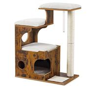 Feandrea Árbol de Gatos, 86 cm de Altura, con Poste de Sisal, Plataforma | MDF, Cubierta de Piel Sintética Lavable, Marrón Rústico y Blanco Crema, Colección Caen PCT70HW