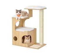 Feandrea Árbol de Gatos, 86 cm de Altura, con Poste de Sisal, Plataforma | MDF, Cubierta de Terciopelo PV Lavable, Amarillo Almendra, Colección Caen PCT070Y101
