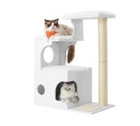Feandrea Árbol de Gatos, Tablero de aglomerado de 86 cm de Altura, con Poste de Sisal, Plataforma, Cubierta de Piel Sintética Lavable, Blanco Nube PCT070W01