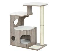 Feandrea Árbol de Gatos, Tablero de aglomerado de 86 cm de Altura, con Poste de Sisal, Plataforma, Cubierta de Piel Sintética Lavable, Greige y Blanco /Marrón Rústico/Gris Niebla/Blanco Nube/Amarillo