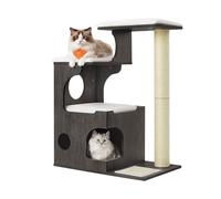 Feandrea Árbol de Gatos, Tablero de aglomerado de 86 cm de Altura, con Poste de Sisal, Plataforma, Cubierta de Piel Sintética Lavable, Gris Niebla PCT070G02