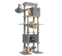 Feandrea Árbol Grande para Gatos, Rascador Multinivel para Gatos XXL, 201 cm de Altura, con una Plataforma, una Cesta, 2 Casas para Gatos, 2 hamacas, Gris Claro PCT195G01