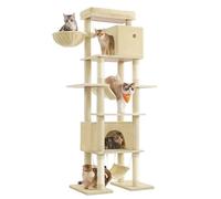 Feandrea Árbol Grande para Gatos, Rascador Multinivel para Gatos XXL, 201 cm de Altura, con una Plataforma, una Cesta, 2 Casas para Gatos, 2 hamacas, Beige PCT195Y01