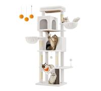 Feandrea Árbol Grande para Gatos, Torre para Arañar de 175 cm de Altura, Multinivel con 2 Cuevas, 2 Cestas, 5 Rascadores, Alfombra, Plataforma, Hamaca, Blanco Crema PCT182W02
