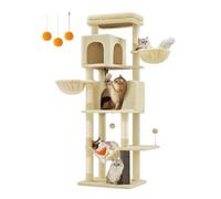 Feandrea Árbol Grande para Gatos, Torre para Arañar de 175 cm de Altura, Multinivel con 2 Cuevas, 2 Cestas, 5 Rascadores, Alfombra, Plataforma, Hamaca, Beige Arena PCT182Y01