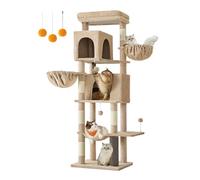 Feandrea Árbol Grande para Gatos, Torre para Arañar de 175 cm de Altura, Multinivel con 2 Cuevas, 2 Cestas, 5 Rascadores, Alfombra, Plataforma, Hamaca, Marrón Camello PCT182K01