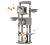 Feandrea Árbol Grande para Gatos, Torre para Arañar de 190,7 cm de Altura, Multinivel con 2 Cuevas, 2 Cestas, 5 Rascadores, Alfombra, Plataforma, Hamaca, Gris Paloma PCT183G01