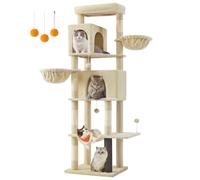 Feandrea Árbol Grande para Gatos, Torre para Arañar de 190,7 cm de Altura, Multinivel con 2 Cuevas, 2 Cestas, 5 Rascadores, Alfombra, Plataforma, Hamaca, Beige Arena PCT183Y01