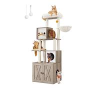 Feandrea Árbol Moderno para Gatos, Rascador con Arenero, 183 cm | Torre para Gatos con Plataforma, Cojines Lavables, Greige Mélange y blanco cálido claro, Colección HAINS PCT116G01