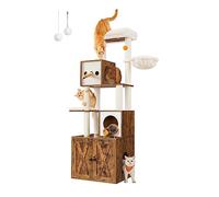Feandrea Árbol Moderno para Gatos, Rascador con Arenero, 183 cm | Torre para Gatos con Plataforma, Cojines Lavables, Marrón Rústico y Blanco Crema, Colección HAINS PCT116X01