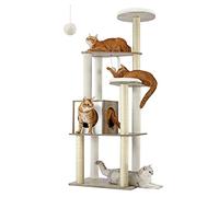 Feandrea Árbol para Gatos, 165 cm, 5 Postes para Arañar | Torre Moderna de Gatos, Cojines Lavables y Desmontables, Plataforma, Cueva, Greige Mélange, Colección CAEN, PCT166G01