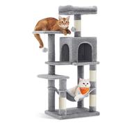 Feandrea Árbol para Gatos, Altura 112 cm, Torre de Gatos, con 4 Postes Rascadores, 2 Plataformas, 1 Cueva, 1 Hamaca, 2 Pompones, Tela de Felpa, Multinivel, Gris Claro PCT261W01