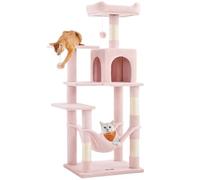 Feandrea Árbol para Gatos, Altura 143 cm, Torre de Gatos, con 4 Postes Rascadores, 2 Plataformas, 1 Cueva, 1 Hamaca, 2 Pompones, Tela de Felpa, Multinivel, Rosa Jalea PCT161P01