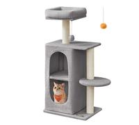 Feandrea Árbol para Gatos con 2 Cuevas, Rascador, para Casas con Varios Gatos, Gatitos, Gris Claro PCT005G01