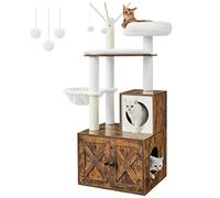 Feandrea Árbol para Gatos con Arenero, Rascador Moderno para Gatos 2 en 1, Arenero Oculto, Casa para Gatos, Palos con Pompones Movibles, Marrón Rústico PCT113X01