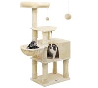 Feandrea Árbol para Gatos de 138 cm de Altura, Rascador para Gatos, con Base y 9 Postes, 1 Plataforma, 1 Cueva, 1 Hamaca, 1 Pompón, 1 Cuerda, Felpa Multicapa, Beige PCT060M01