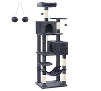 Feandrea Árbol para Gatos de 191 cm de Altura, Rascador para Gatos con 5 Postes, 2 Plataformas, 2 Cuevas, Hamaca, 2 Pompones, Felpa Multicapa, Gris Ahumado PCT191G01