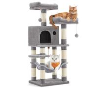 Feandrea Árbol para Gatos de Altura 112 cm, Torre para Gatos, con 11 Postes Rascadores, 2 Plataformas, 1 Cueva, 1 Hamaca, 2 Pompones, Tela de Felpa, Multinivel, Gris Claro PCT215W01