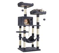 Feandrea Árbol para Gatos de Altura 143 cm, Torre para Gatos, con 11 Postes Rascadores, 2 Plataformas, 1 Cueva, 1 Hamaca, 2 Pompones, Tela de Felpa, Multinivel, Gris Ahumado PCT15GYZ
