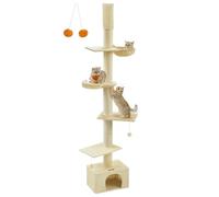 Feandrea Árbol para Gatos de Suelo a Techo, Torre para Gatos de 231-291 cm de Altura Ajustable, Alto y Multinivel, Diá. 11 cm, Gruesos Postes, Cueva, Hamaca, Plataforma, Beige PCT210Y01