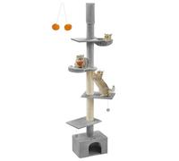 Feandrea Árbol para Gatos de Suelo a Techo, Torre para Gatos de 231-291 cm de Altura Ajustable, Alto y Multinivel, Diá. 11 cm, Gruesos Postes, Cueva, Hamaca, Plataforma, Gris Claro PCT210G01