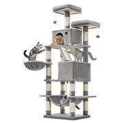 Feandrea Árbol para Gatos Grandes, Torre de Gatos de 168 cm de Altura con 13 Poste, 2 Plataformas, 2 Cuevas, Cesta, Hamaca, Pompón, Rascador Multinivel, Gris Claro PCT165W01