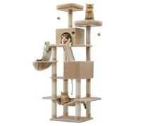 Feandrea Árbol para Gatos Grandes, Torre de Gatos de 206 cm de Altura con 13 Poste, 2 Plataformas, 2 Cuevas, Cesta, Hamaca, Pompón, Rascador Multinivel, Marrón Camello PCT190K01