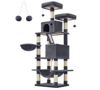 Feandrea Árbol para Gatos, L, Torre de Gatos de 168 cm de Altura con 13 Poste, 2 Plataformas, 2 Cuevas, Cesta, Hamaca, Pompón, Rascador Multinivel para Gatos Grandes, Gris Antracita/Beige/Blanco Beige