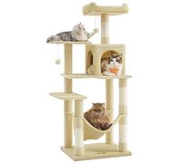 Feandrea Árbol para Gatos, Multinivel, Altura 137.7 cm, Beige Arena | 4 Postes Rascadores, 2 Plataformas, 1 Cueva, 1 Hamaca, 2 Pompones, Beige Arena, Colección CLAWFY PCT161M01