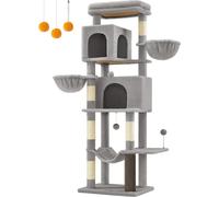 FEANDREA Árbol para gatos multinivel con 2 cuevas y hamaca de color gris